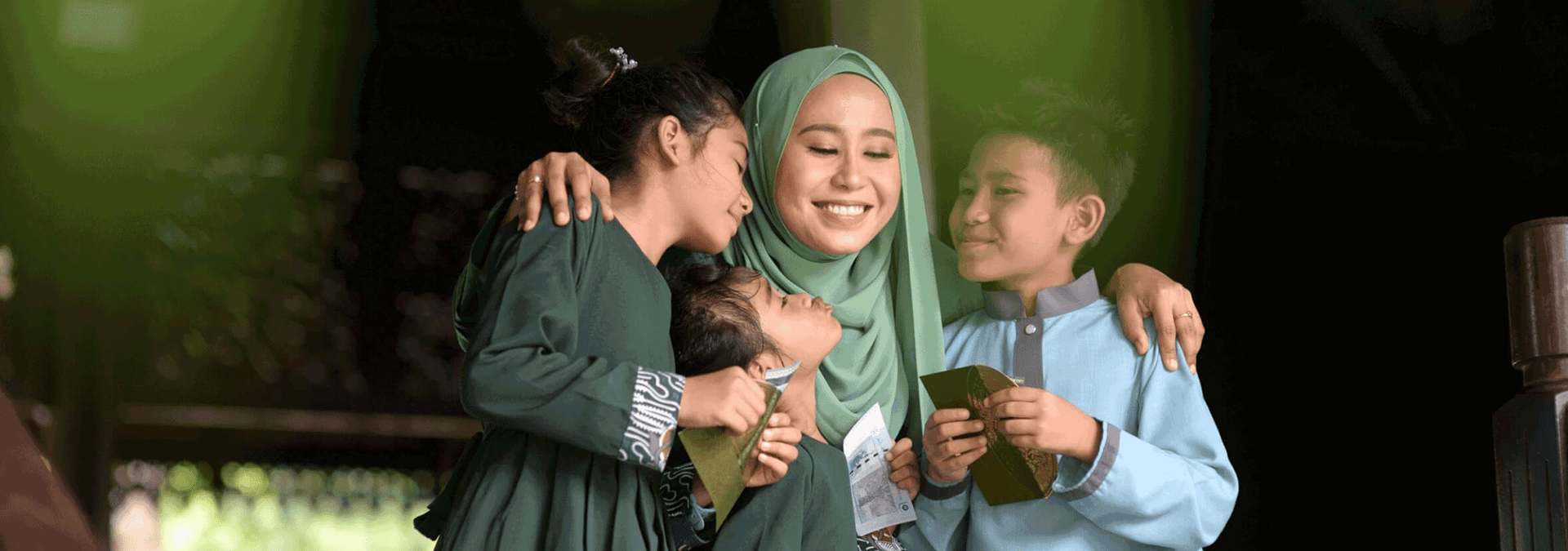 Islamic Mother hugging her kids
