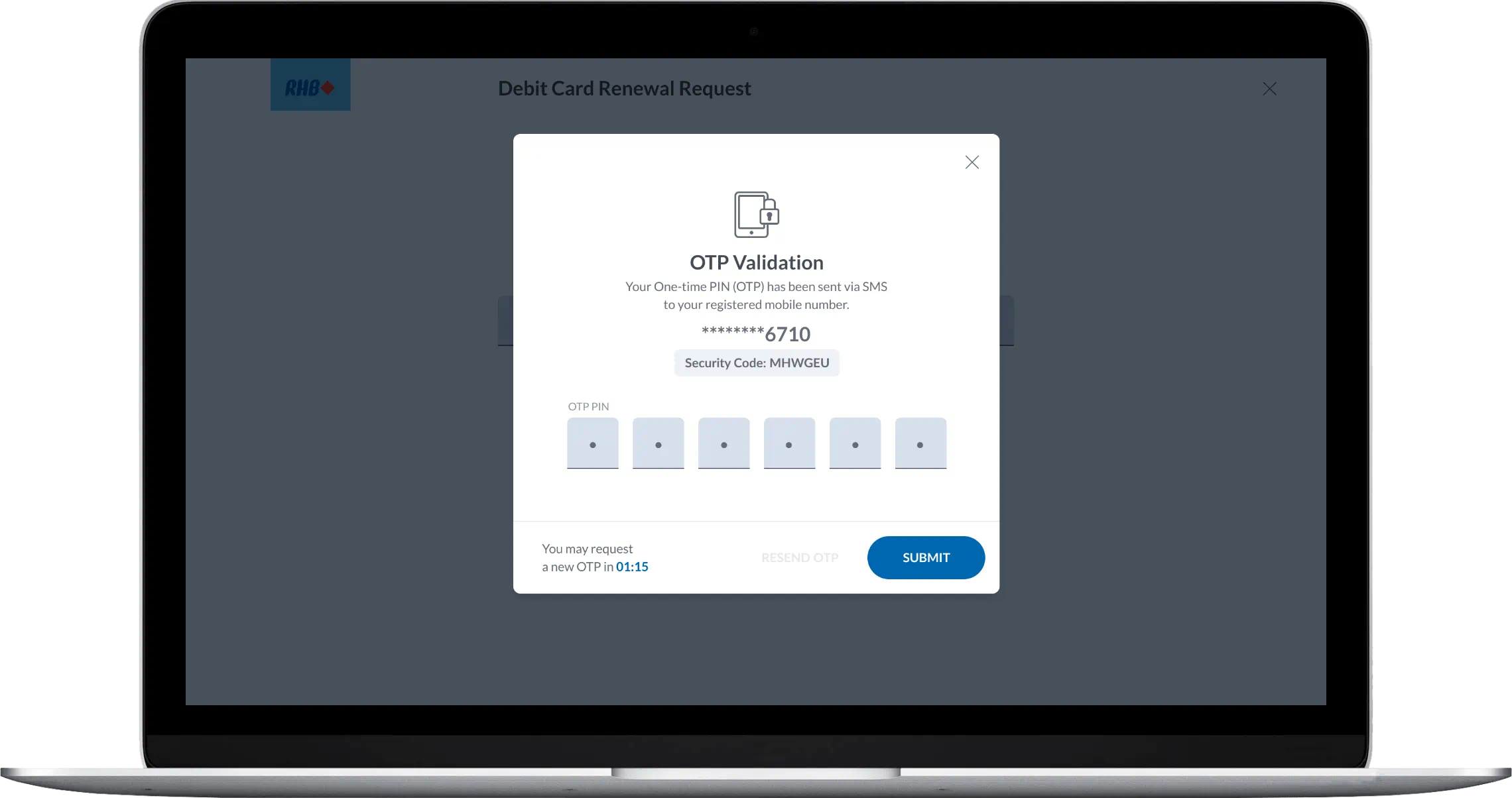 How to renew debit card/-i via RHB Online Banking Step 2