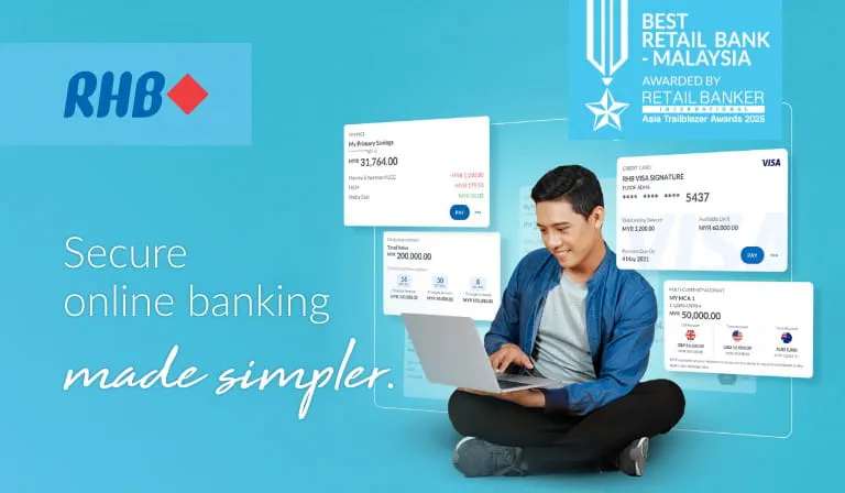 asian guy checking his transaction online on rhb platform