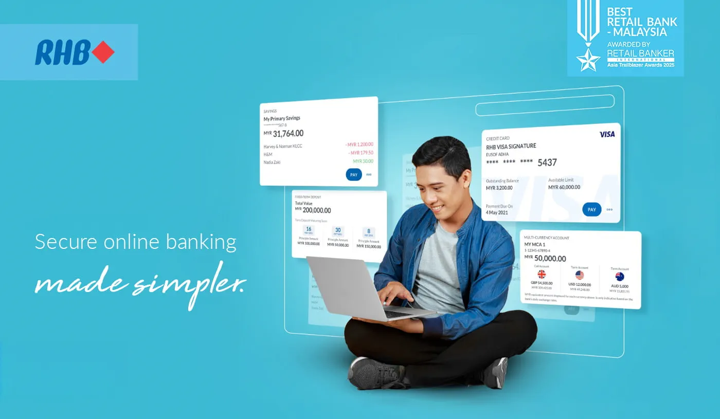 asian guy checking his transaction online on rhb platform