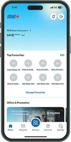 RHB Smart Account/-i app screen